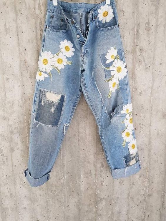 Vintage jeans embroidery patch repair
