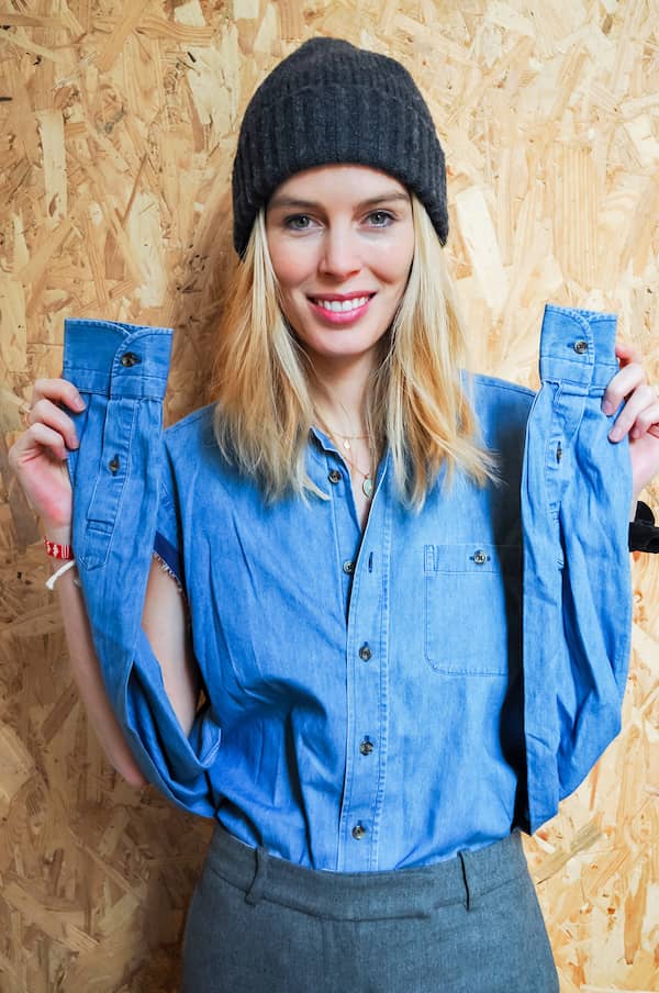 Upcycled men's shirt with sleeves that form a belt