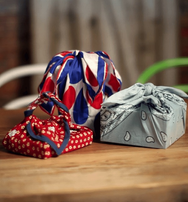 Fabric gift wrapping using the Furoshiki method