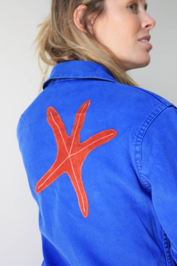 Upcycled worker's jacket with starfish yoke