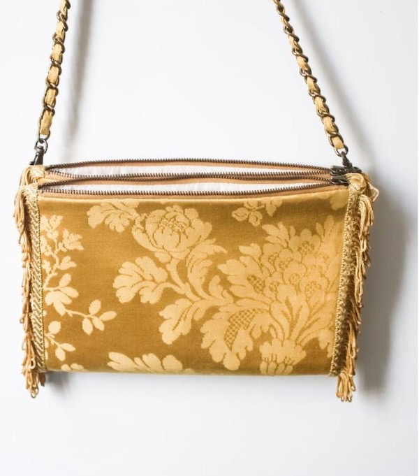 Small upcycled handbag made from precious antique curtains
