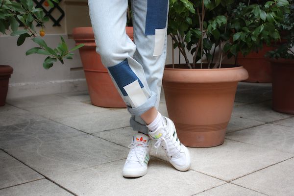 Upcycled patchwork jeans