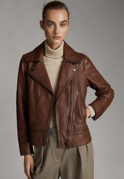 Women's brown leather jacket