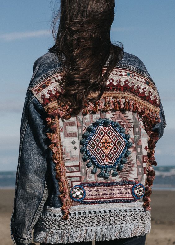 Bohemian denim jacket with embroidered inserts