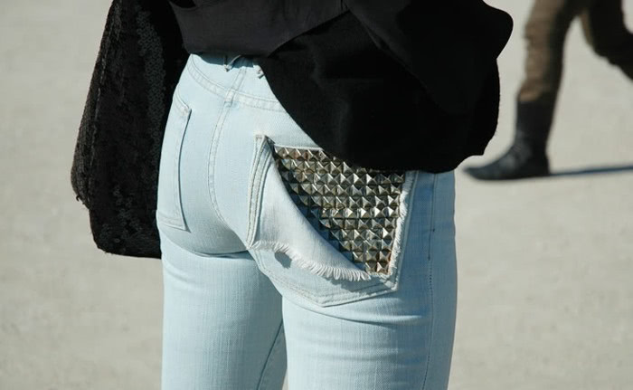 Studded denim pocket