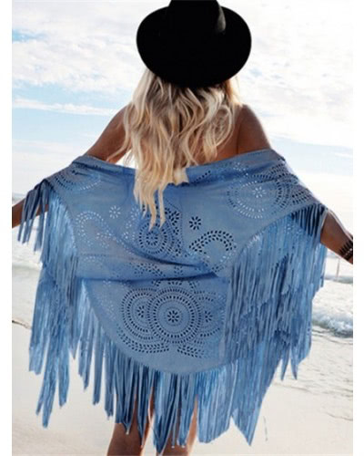 Blue scarf shawl with fringes