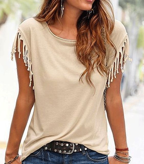 T-shirt with fringed sleeves