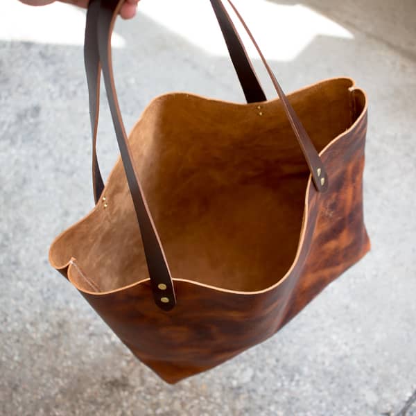 Black and brown leather shopping bag