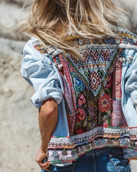 Denim jacket with embroidered back