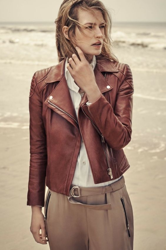 Women's brown leather jacket