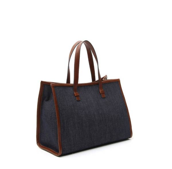 Denim tote bag with leather Finishing