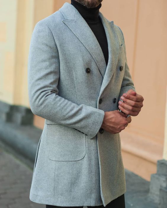 Men's winter coat in light grey wool