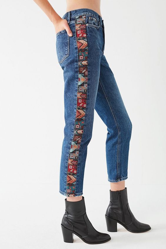 Jeans with side fabric band