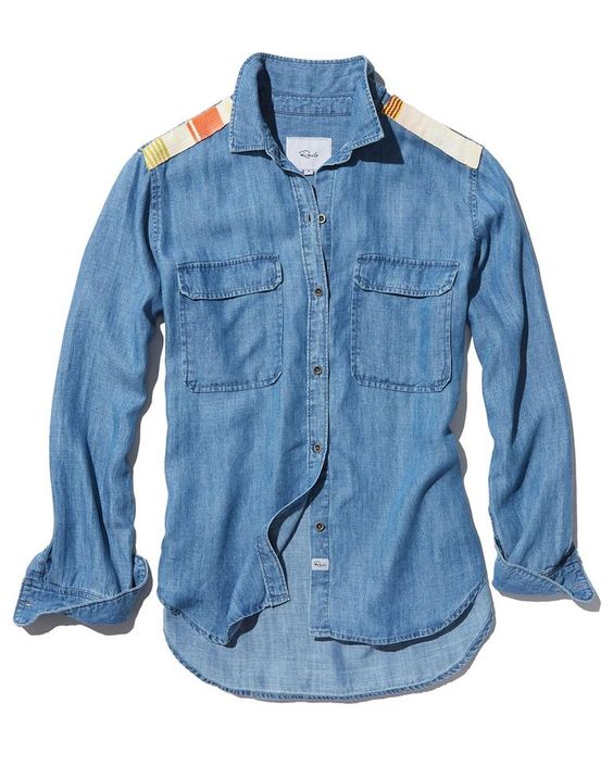Denim shirt with admiral shoulder pads