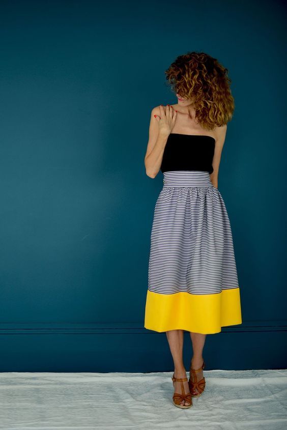 Striped maxi dress with yellow band at bottom
