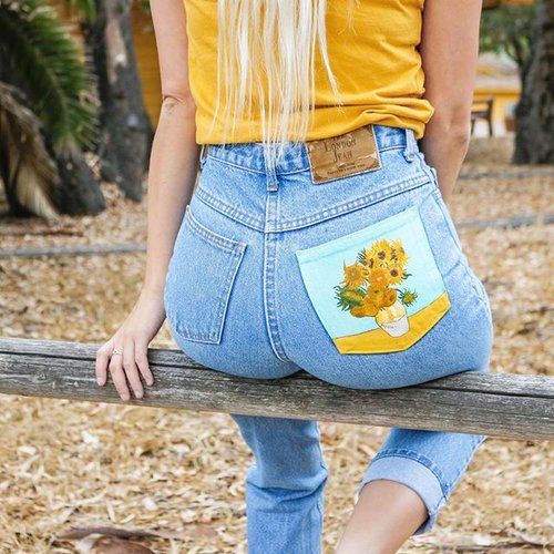 Denim pocket painted with textile paint