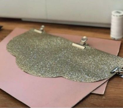 Pink imitation leather clutch bag, glitter flap